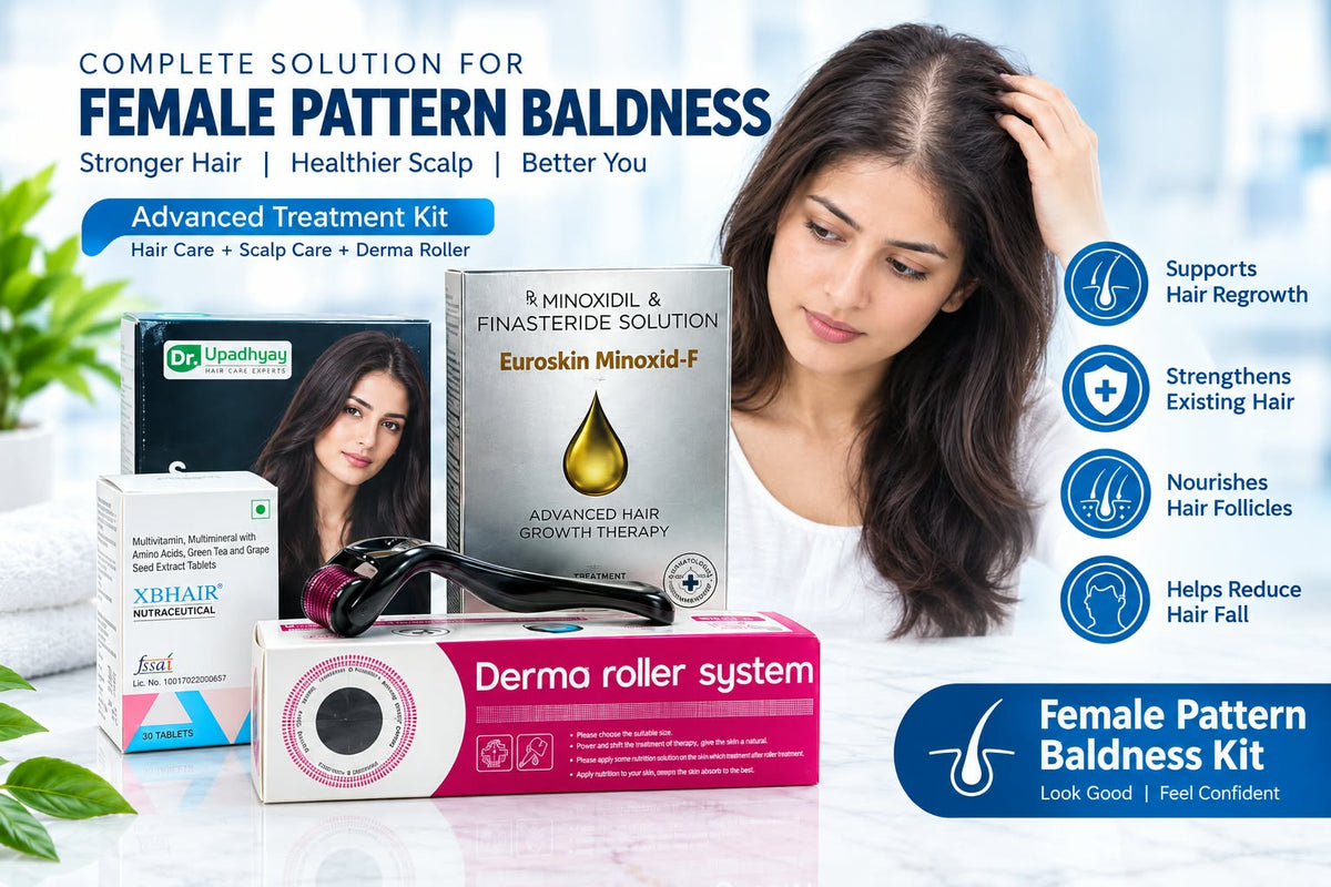 Female Pattern Baldness Kit , HF KIT, PLAIN MINOXIDIL, DERMA ROLLER, XB HAIR